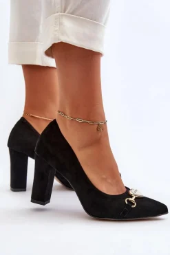 Zazoo 2453/OS Zamszowe Czółenka Na Słupku Z Sercem Czarne