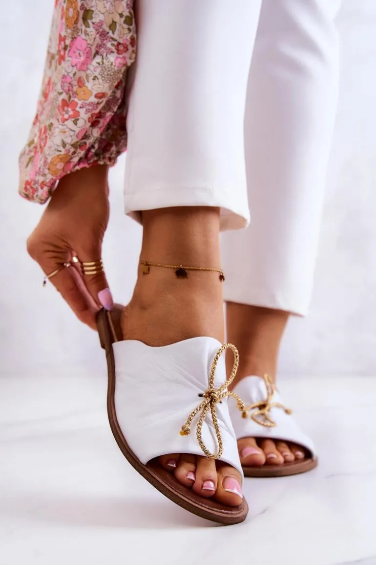 Zazoo Skórzane 2659 Klapki Damskie Białe