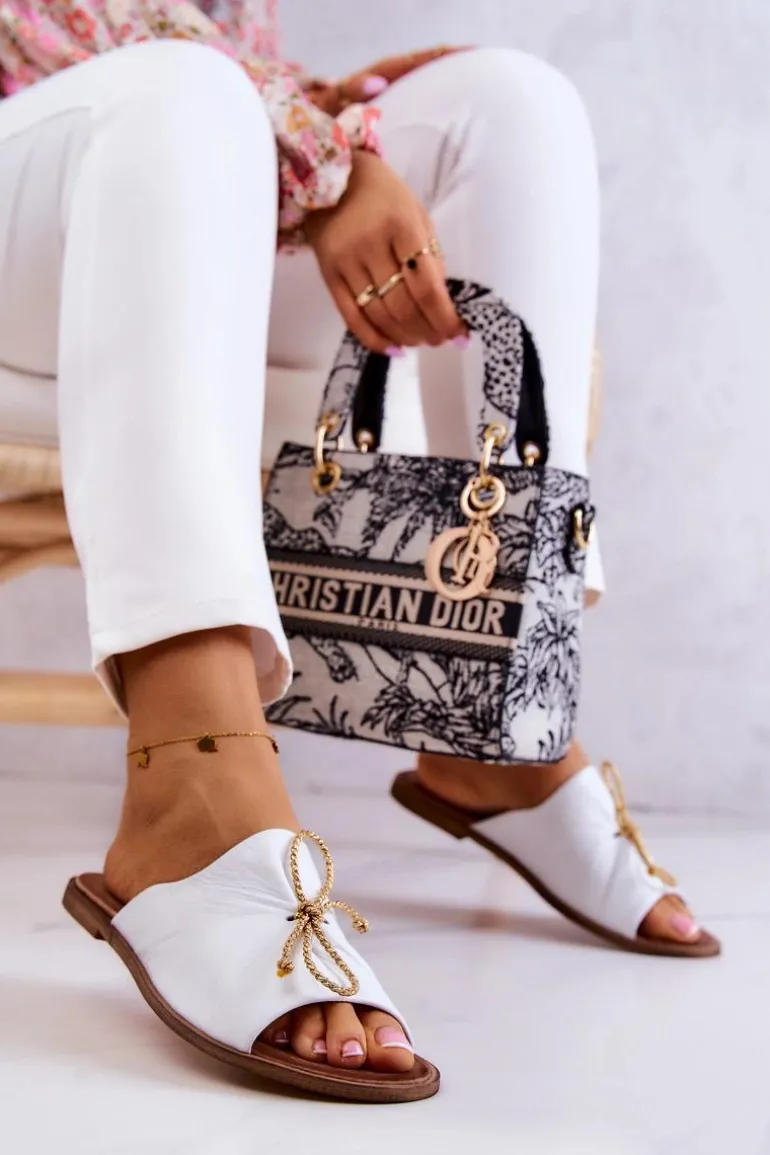 Zazoo Skórzane 2659 Klapki Damskie Białe