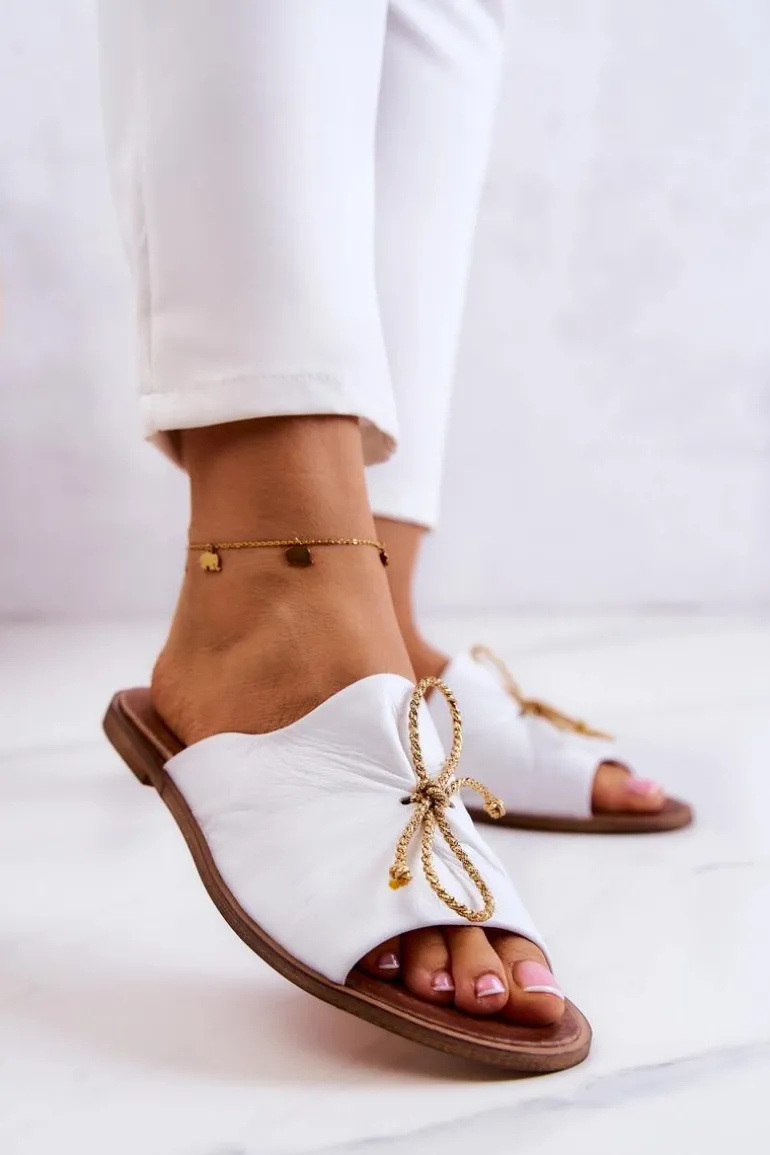 Zazoo Skórzane 2659 Klapki Damskie Białe