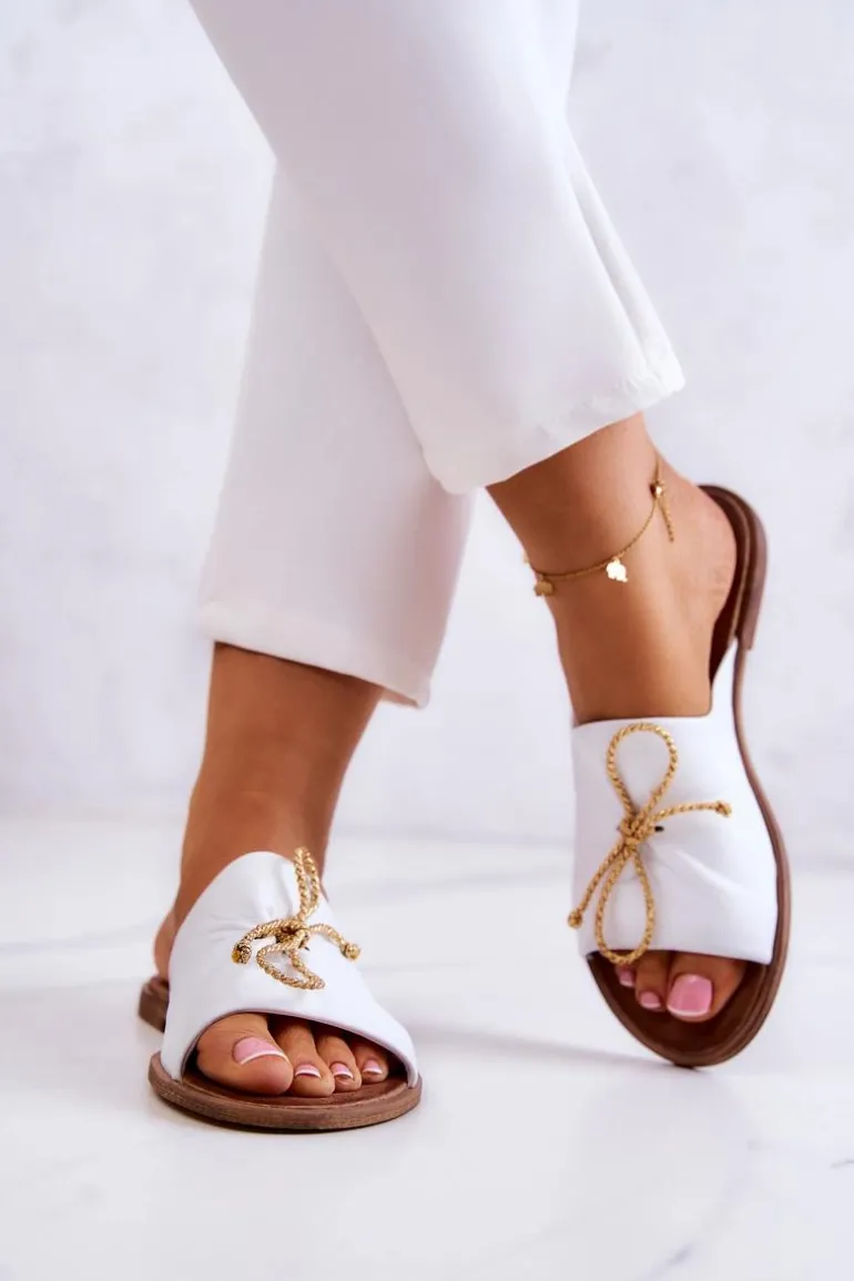 Zazoo Skórzane 2659 Klapki Damskie Białe