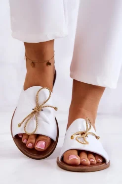 Zazoo Skórzane 2659 Klapki Damskie Białe