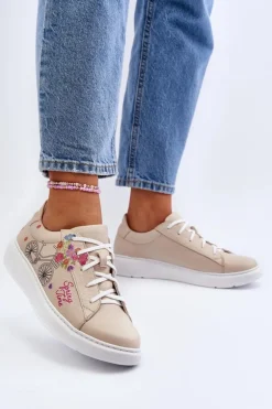 Zazoo 024/TAMARA Damskie Sneakersy Skórzane Beżowe