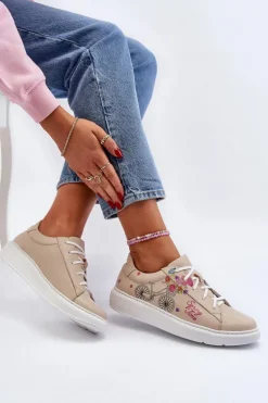 Zazoo 024/TAMARA Damskie Sneakersy Skórzane Beżowe