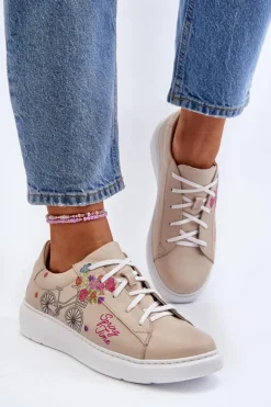 Zazoo 024/TAMARA Damskie Sneakersy Skórzane Beżowe