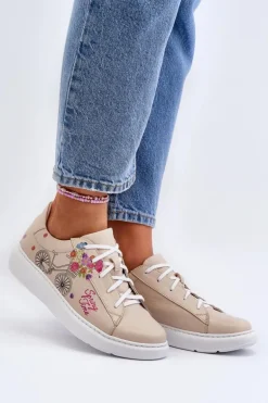 Zazoo 024/TAMARA Damskie Sneakersy Skórzane Beżowe