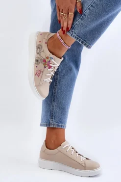 Zazoo 024/TAMARA Damskie Sneakersy Skórzane Beżowe