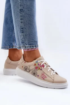 Zazoo 024/TAMARA Damskie Sneakersy Skórzane Beżowe