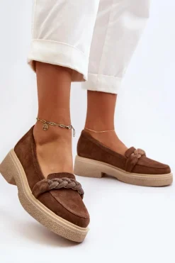 Zazoo 3429/W Damskie Zamszowe Mokasyny Z Ozdobą Brązowe