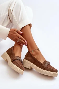 Zazoo 3429/W Damskie Zamszowe Mokasyny Z Ozdobą Brązowe