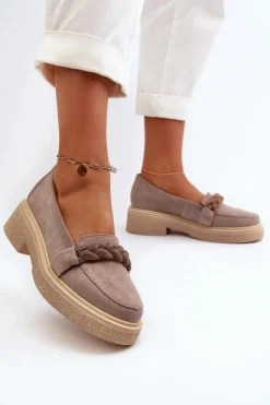 Zazoo 3429/W Damskie Zamszowe Mokasyny Z Ozdobą Cappuccino