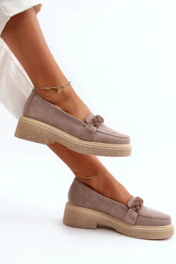 Zazoo 3429/W Damskie Zamszowe Mokasyny Z Ozdobą Cappuccino