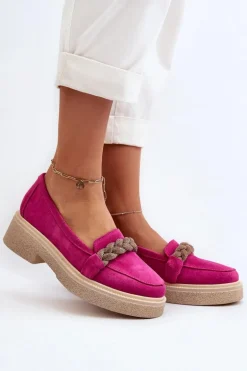Zazoo 3429/W Damskie Zamszowe Mokasyny Z Ozdobą Fuksja