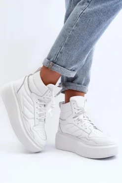 Zazoo 3392/X Damskie Skórzane Buty Sportowe Na Platformie Białe