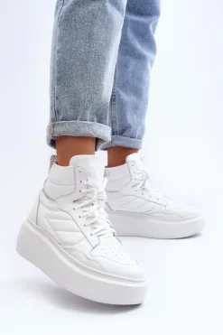 Zazoo 3392/X Damskie Skórzane Buty Sportowe Na Platformie Białe