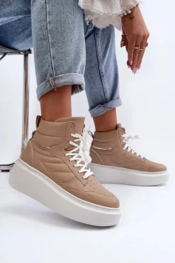 Zazoo 3392/X Damskie Skórzane Buty Sportowe Na Platformie Beżowe