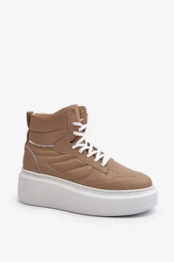 Zazoo 3392/X Damskie Skórzane Buty Sportowe Na Platformie Beżowe