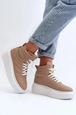 Zazoo 3392/X Damskie Skórzane Buty Sportowe Na Platformie Beżowe