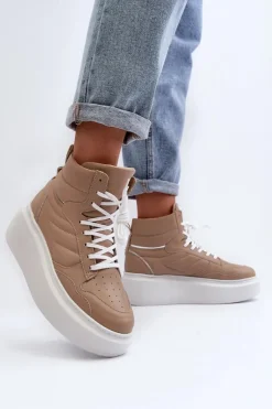 Zazoo 3392/X Damskie Skórzane Buty Sportowe Na Platformie Beżowe