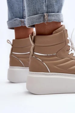 Zazoo 3392/X Damskie Skórzane Buty Sportowe Na Platformie Beżowe