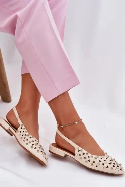 Zdobione Baleriny Na Płaskim Obcasie Beżowe Nilarisela