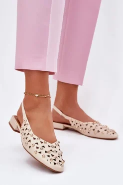 Zdobione Baleriny Na Płaskim Obcasie Beżowe Nilarisela