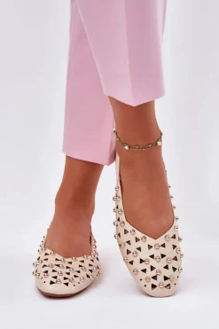 Zdobione Baleriny Na Płaskim Obcasie Beżowe Nilarisela