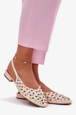 Zdobione Baleriny Na Płaskim Obcasie Beżowe Nilarisela