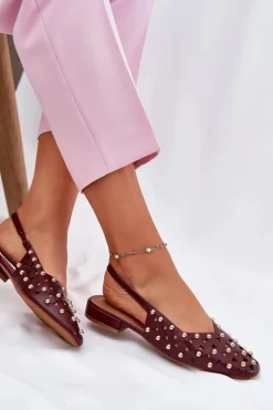 Zdobione Baleriny Na Płaskim Obcasie Bordowe Nilarisela