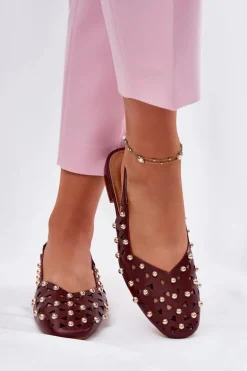 Zdobione Baleriny Na Płaskim Obcasie Bordowe Nilarisela