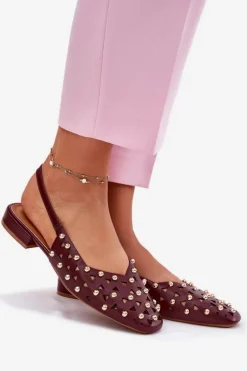 Zdobione Baleriny Na Płaskim Obcasie Bordowe Nilarisela