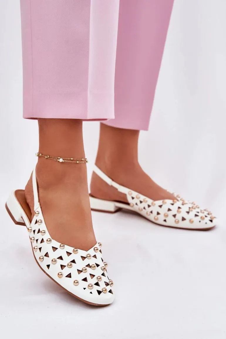 Zdobione Baleriny Na Płaskim Obcasie Białe Nilarisela