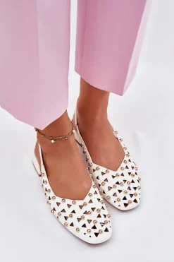Zdobione Baleriny Na Płaskim Obcasie Białe Nilarisela