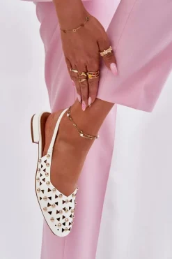 Zdobione Baleriny Na Płaskim Obcasie Białe Nilarisela