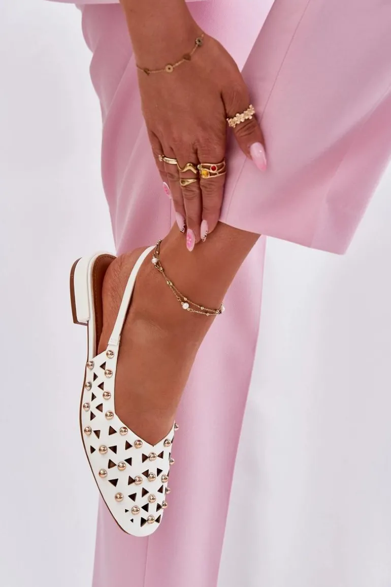 Zdobione Baleriny Na Płaskim Obcasie Białe Nilarisela