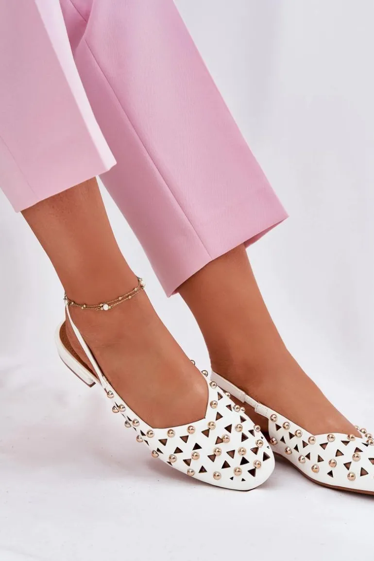 Zdobione Baleriny Na Płaskim Obcasie Białe Nilarisela