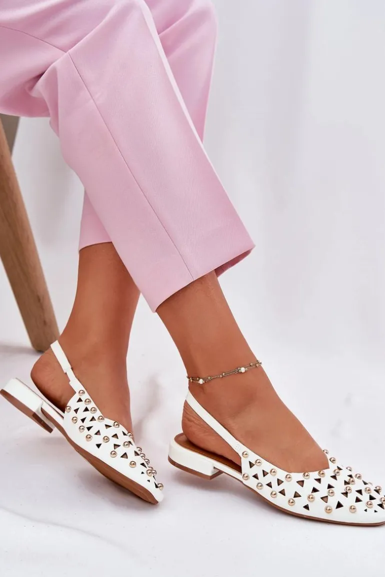 Zdobione Baleriny Na Płaskim Obcasie Białe Nilarisela