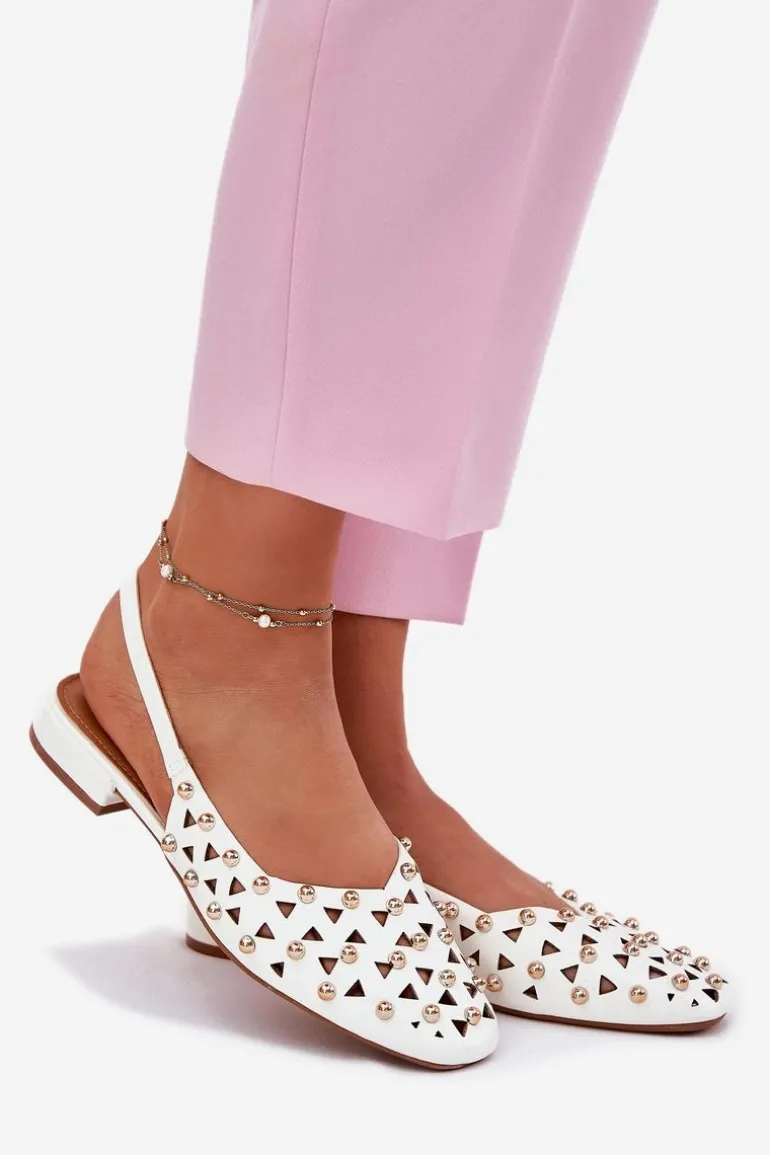 Zdobione Baleriny Na Płaskim Obcasie Białe Nilarisela