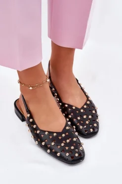 Zdobione Baleriny Na Płaskim Obcasie Czarne Nilarisela