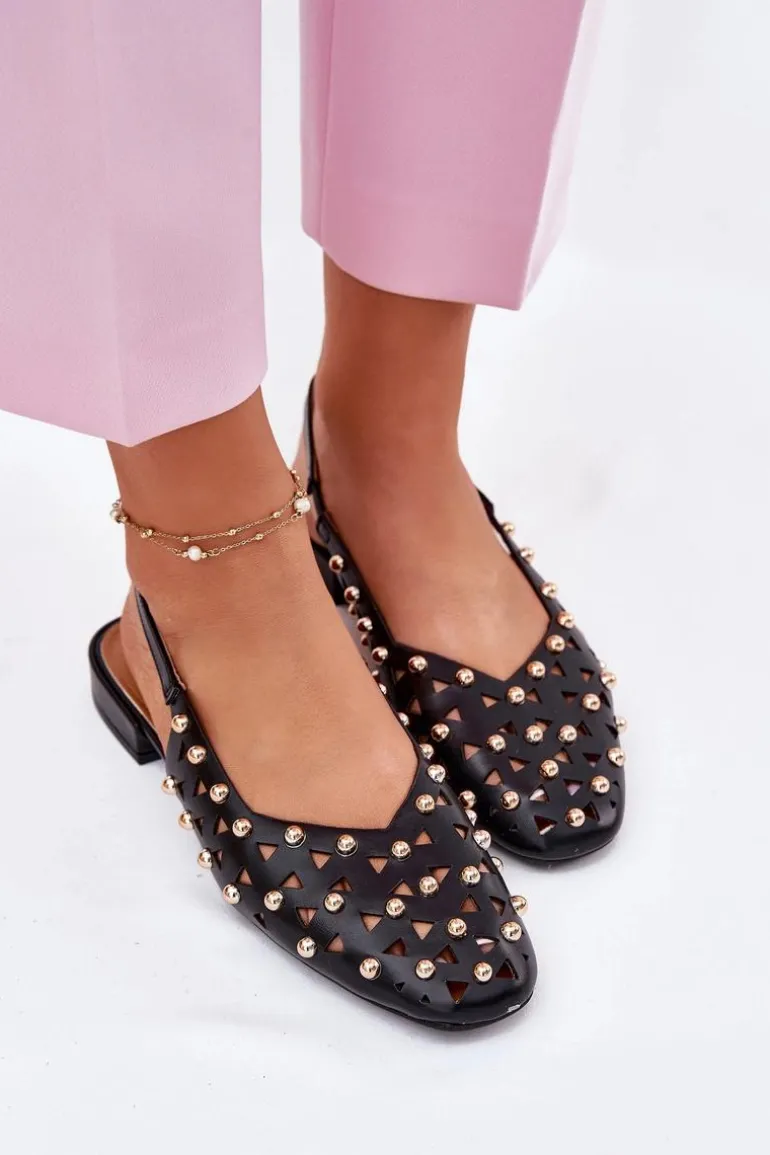 Zdobione Baleriny Na Płaskim Obcasie Czarne Nilarisela