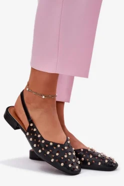 Zdobione Baleriny Na Płaskim Obcasie Czarne Nilarisela