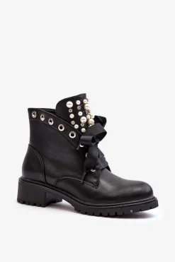 Zdobione Botki Damskie Na Suwak Czarne Elonte