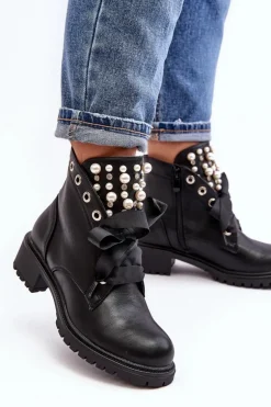 Zdobione Botki Damskie Na Suwak Czarne Elonte