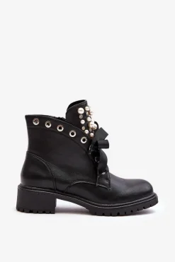 Zdobione Botki Damskie Na Suwak Czarne Elonte