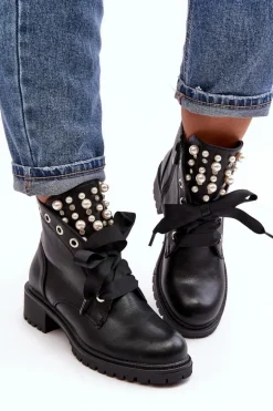 Zdobione Botki Damskie Na Suwak Czarne Elonte