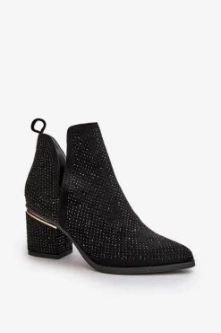 Zdobione Botki Damskie Na Obcasie Z Noskami W Szpic Czarne Fararia