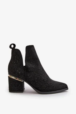 Zdobione Botki Damskie Na Obcasie Z Noskami W Szpic Czarne Fararia