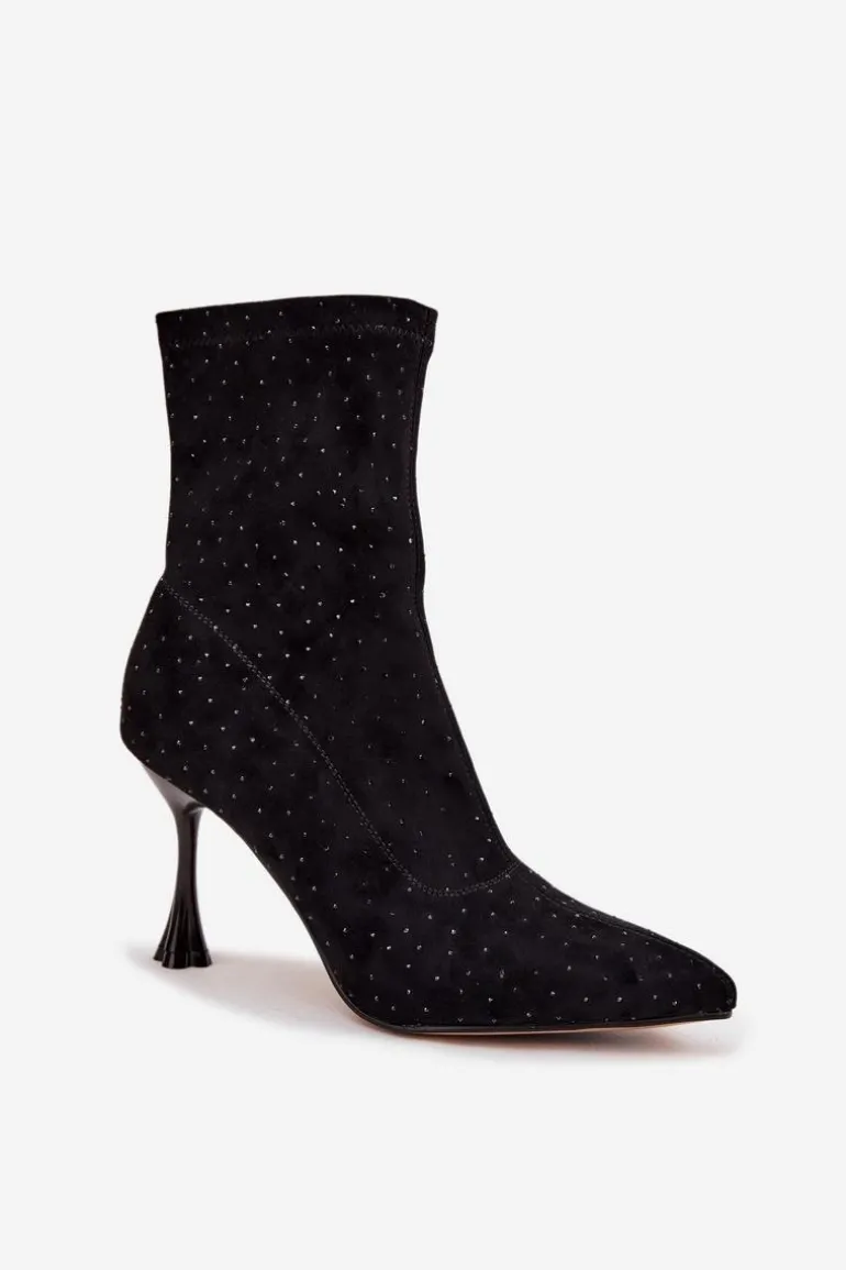 Zdobione Botki Damskie Na Szpilce D&A JC52-882 Czarne