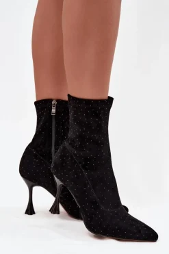 Zdobione Botki Damskie Na Szpilce D&A JC52-882 Czarne