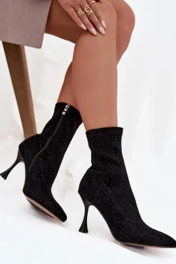 Zdobione Botki Damskie Na Szpilce D&A JC52-882 Czarne